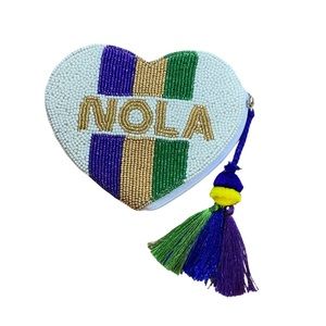 Mardi Gras Heart Shaped Beaded Coin Wallet
